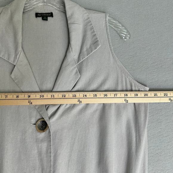 For Cynthia Sleeveless Linen Sharkbite Shirt Dress Patch Pocket Lagenlook Sz S - Picture 7 of 10
